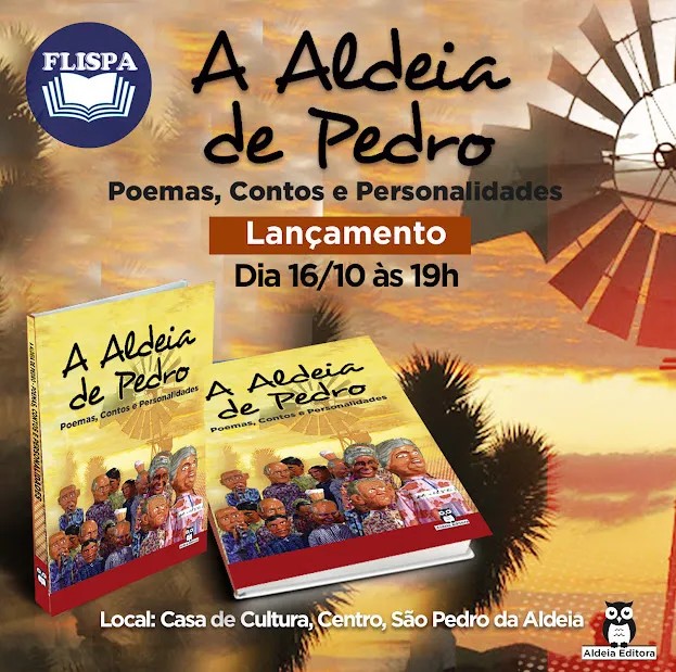Banner sobre o lançamento do livro 'A Aldeia de Pedro - Poemas, Contos e Personalidades'